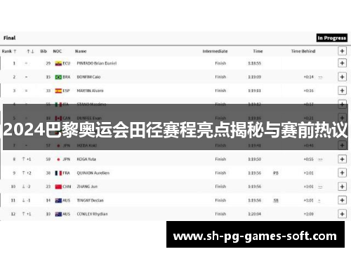 2024巴黎奥运会田径赛程亮点揭秘与赛前热议